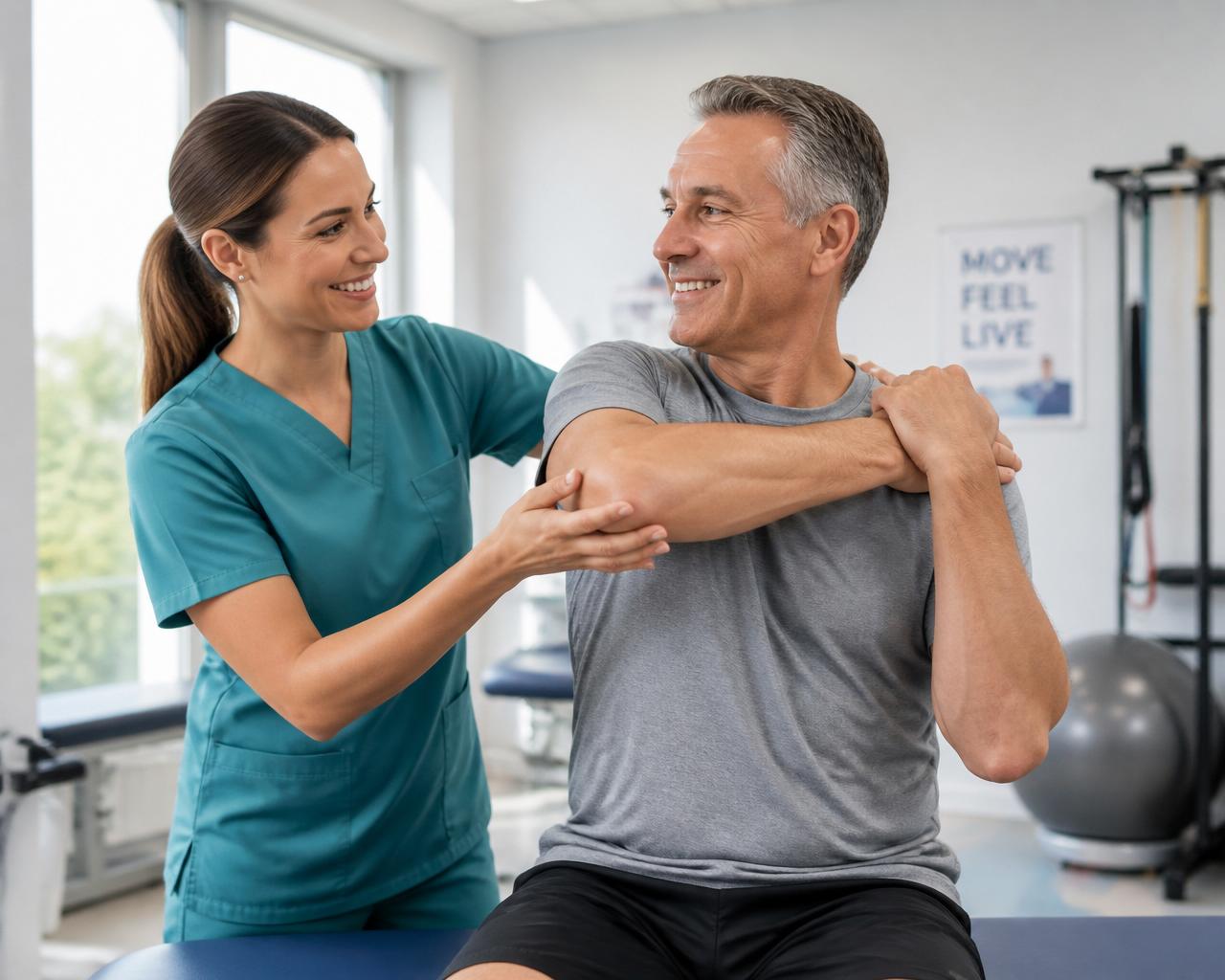 Therapist helping patient with rehabilitation exercise