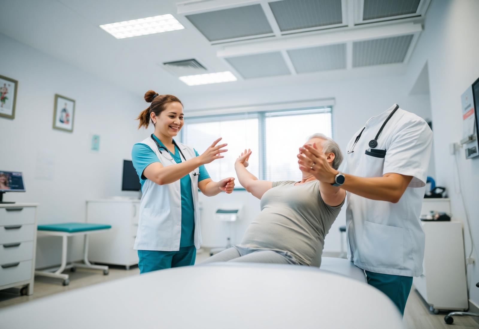 Therapist helping patient with rehabilitation exercise